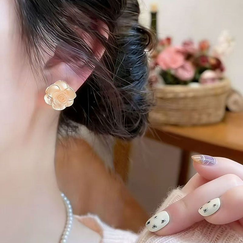Women's Spring Flower Super Fairy Camellia Sier Earrings