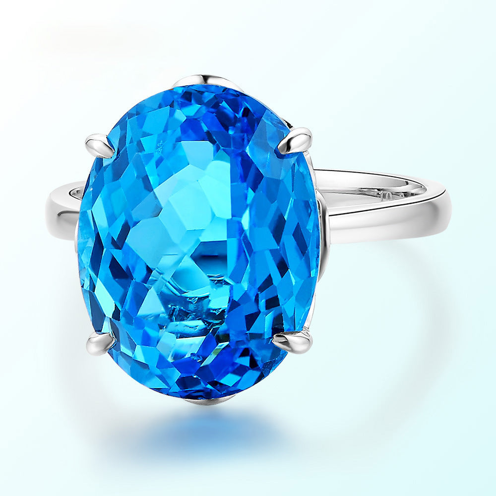 Atmospheric Big Diamond Turtle Surface Blue Crystal Rings