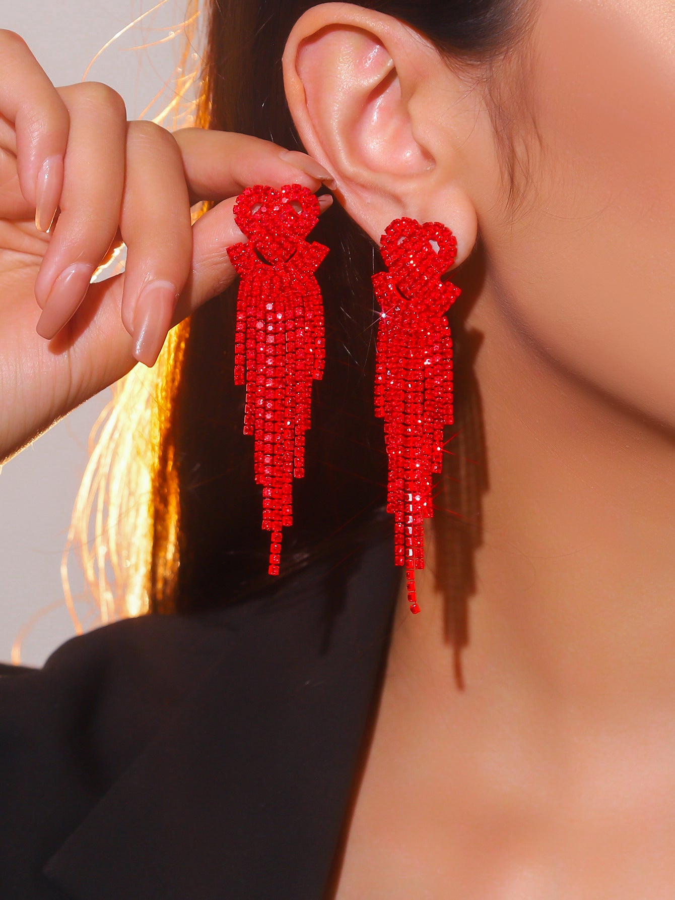 Women's Super Flash Rhinestone Long Fringe High-grade Earrings