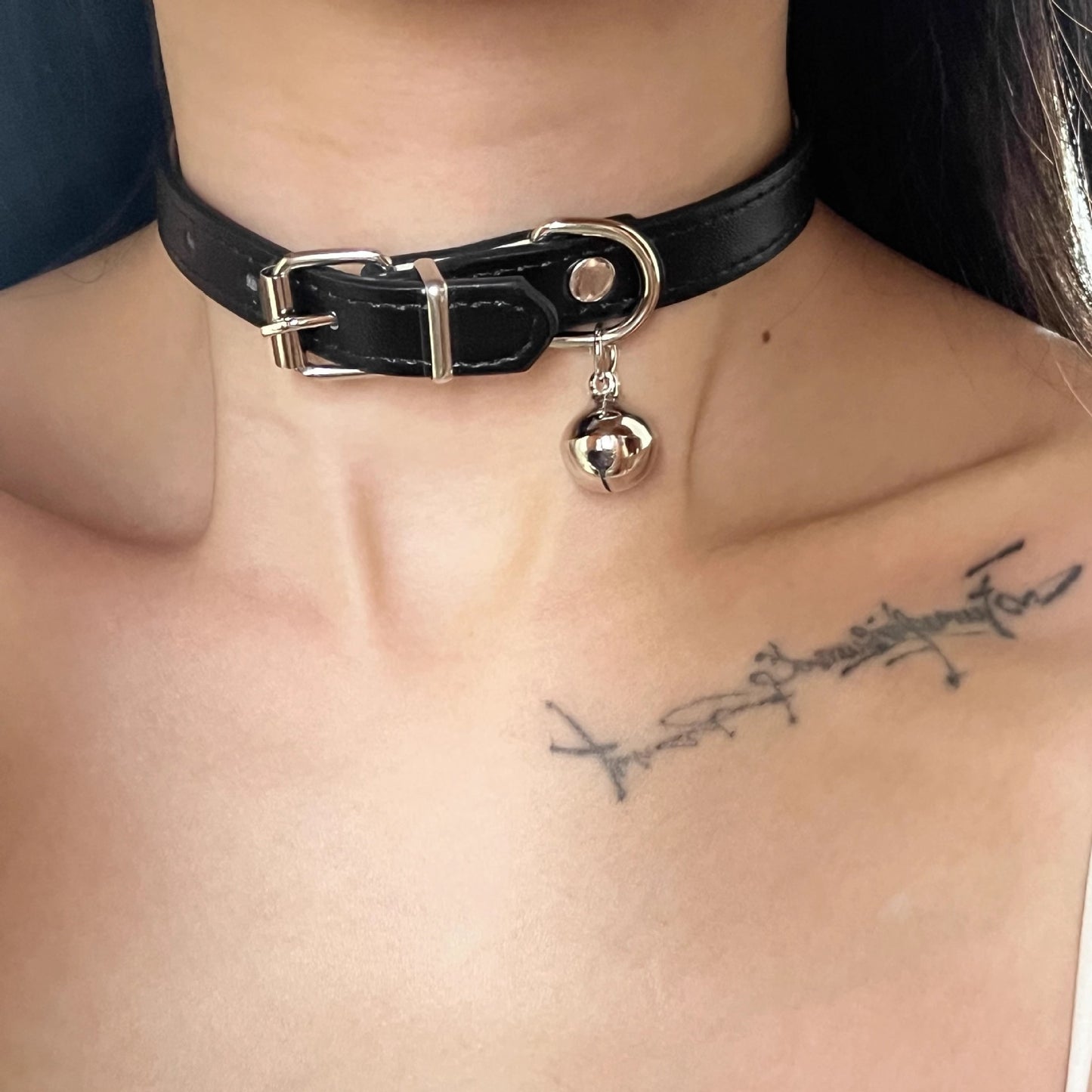 Women's Black Leather Little Bell Shape Short Niche Neck Necklaces