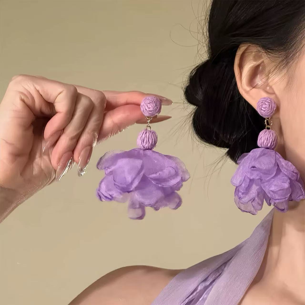 Women's Super Fairy Dopamine Color Mesh Flower Tassel For Unique Beautiful Earrings