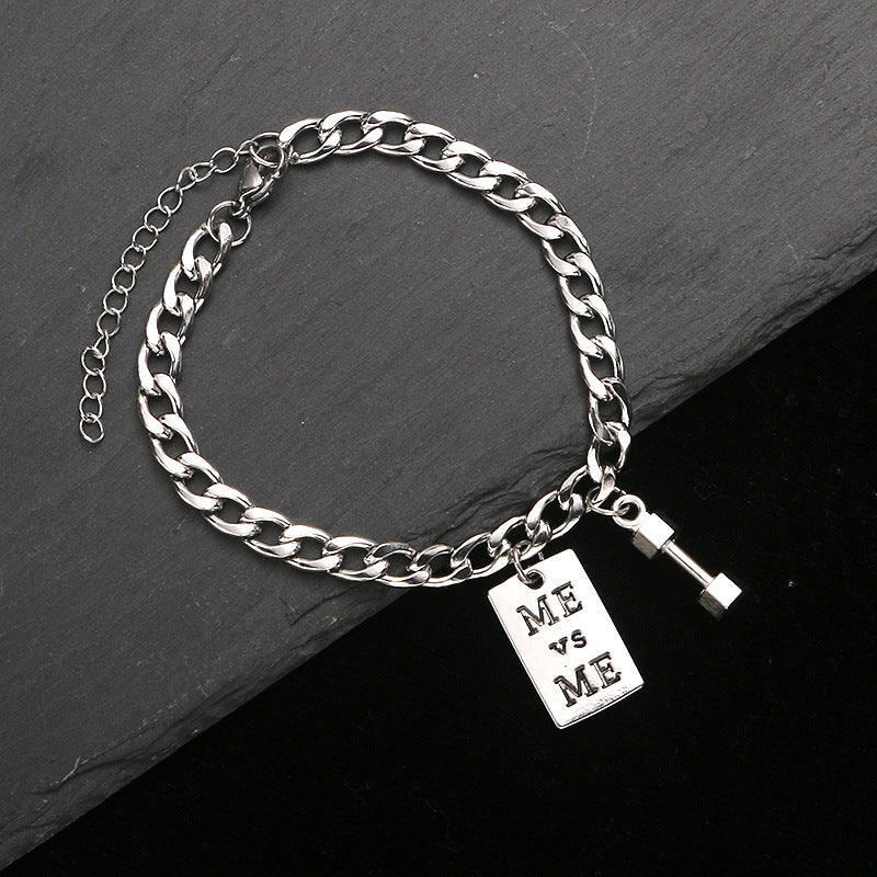 Men's Style Small Dumbbell Trendy Simple Personality Hip Hop Couple Bracelet