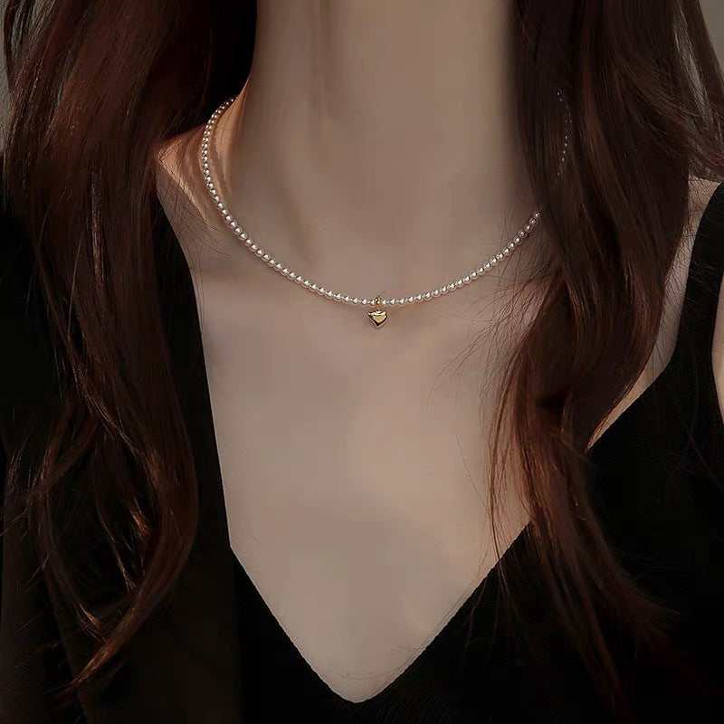 Pearl Small Beads Female Heart Clavicle Necklaces