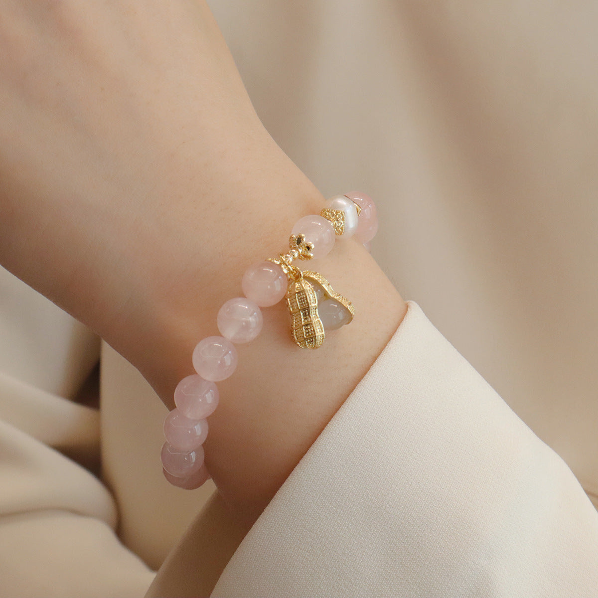 Chinese Style Fresh Natural Pink Crystal Peanut Lotus Bracelet