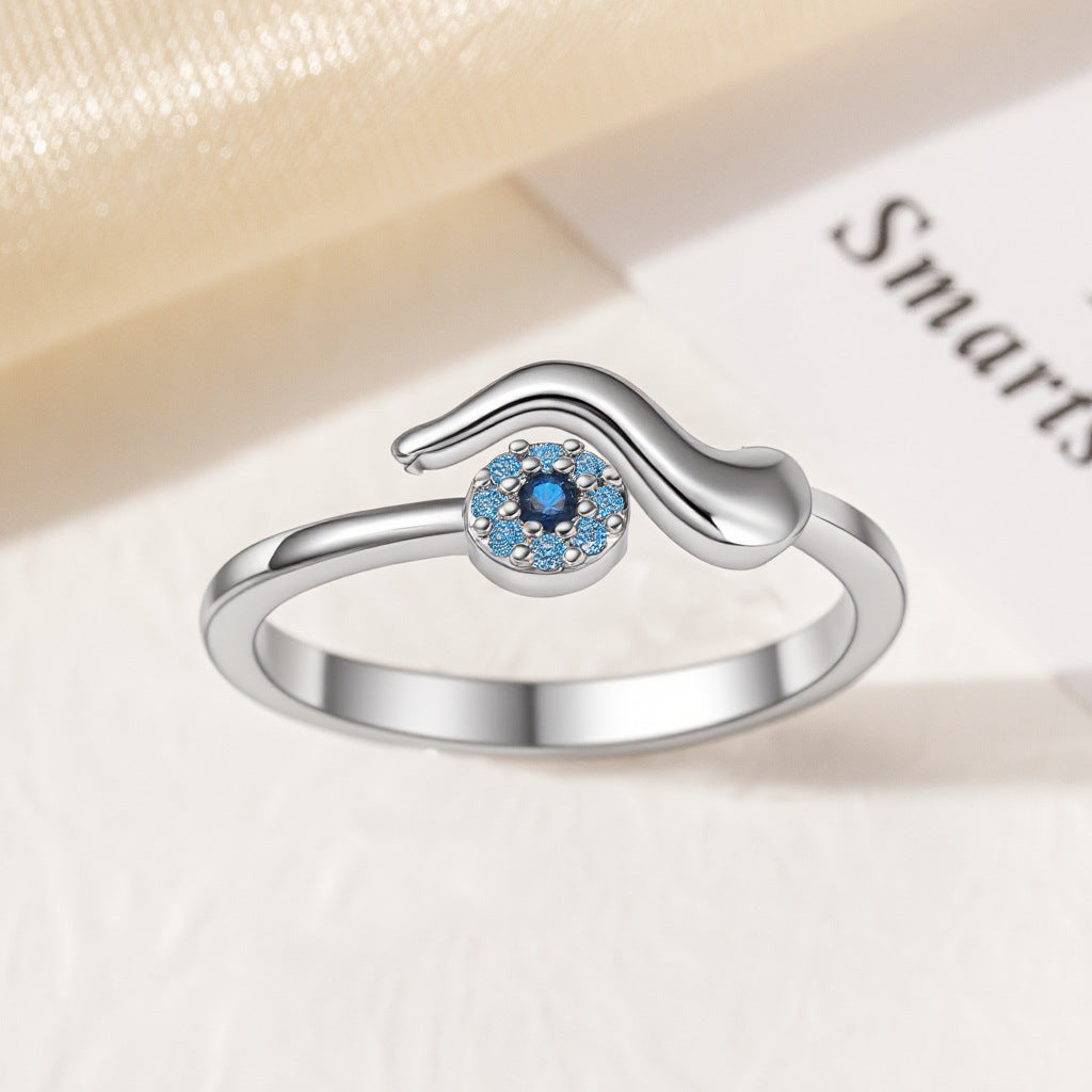 Evil Eye Personality Blue Rhinestone Zircon Ring