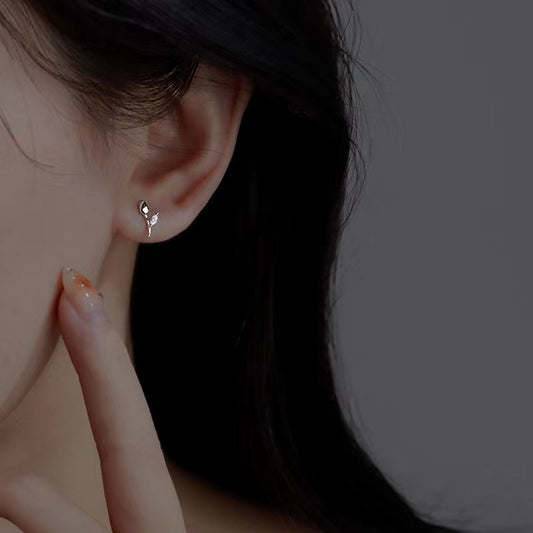 Tulip Female Sterling Sier Needle Rose Zircon Special Interest Earrings