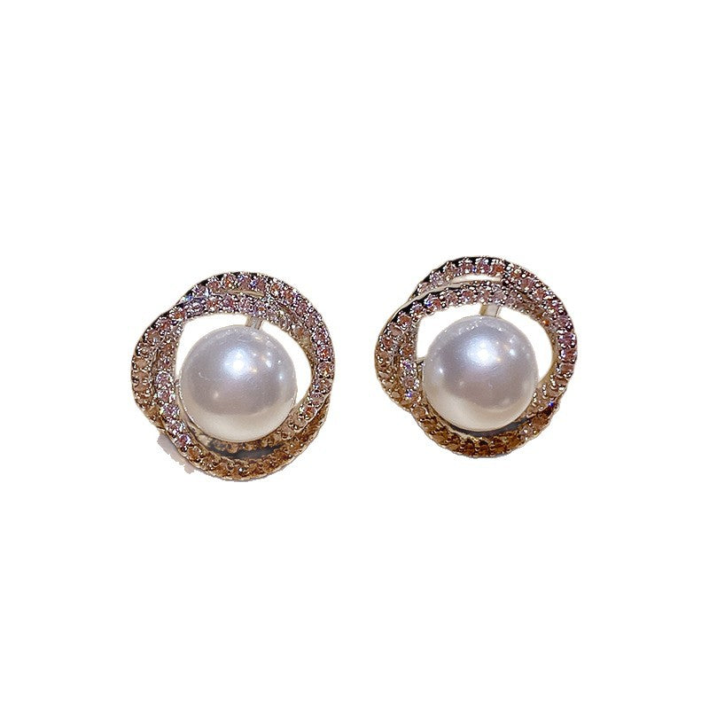 Spiral Pearl Female Niche High-grade Sterling Sier Needle Light Earrings