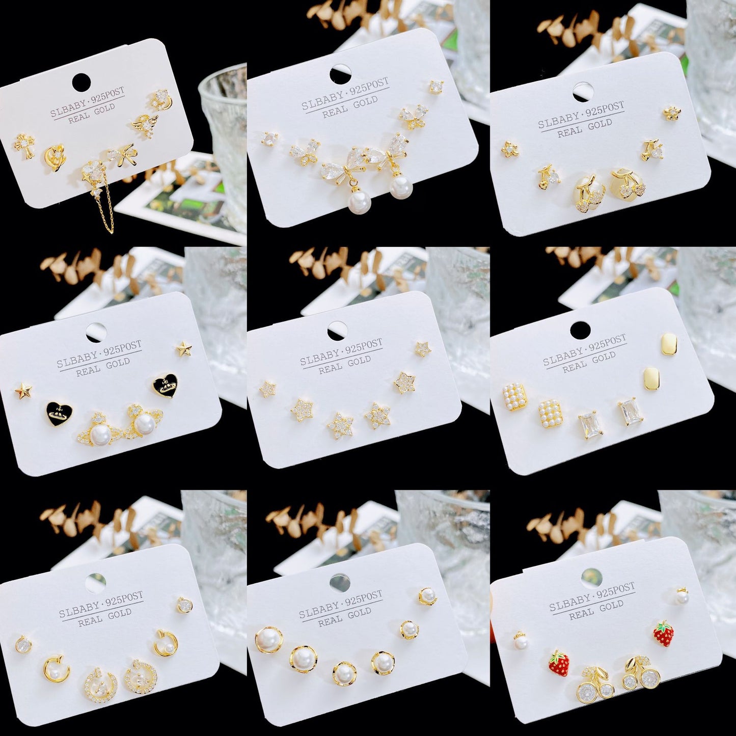 Micro Inlaid Zircon Pearl Commuter Three Pairs Earrings