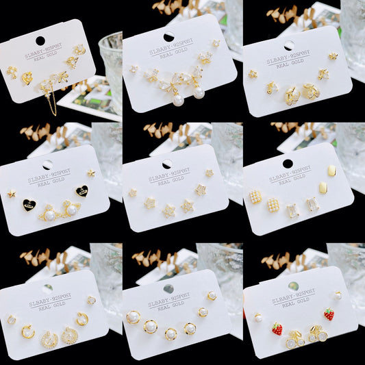 Micro Inlaid Zircon Pearl Commuter Three Pairs Earrings