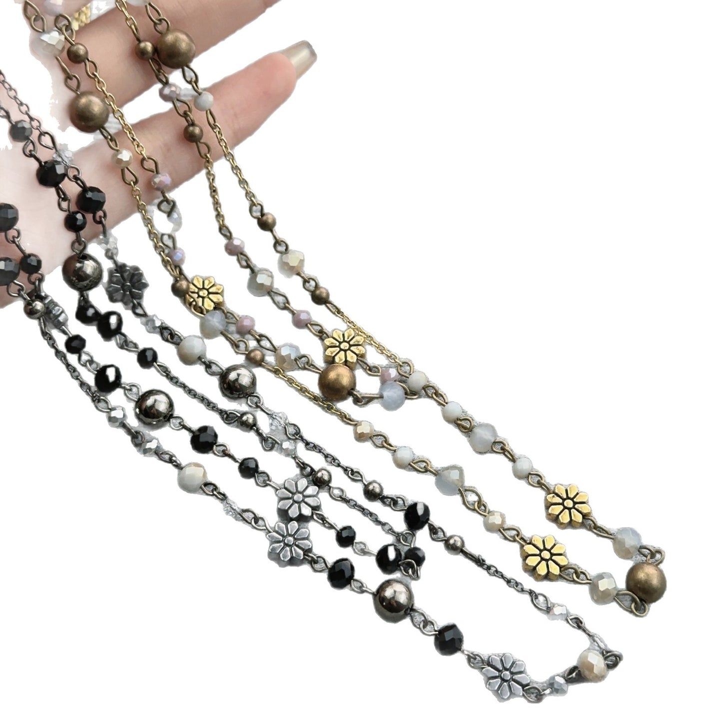 Vintage Beaded Long Twin Niche Clavicle Necklaces