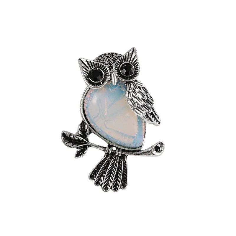 Natural Stone Crystal Owl Brooch Cute Brooches