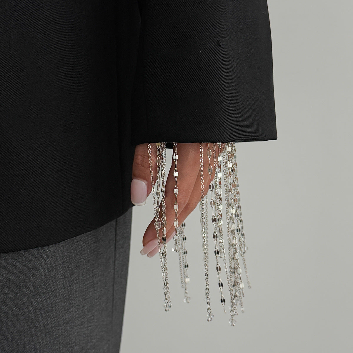 Fashion Metal Long Tassel Chain Exaggerated Geometry Crystal Bracelet