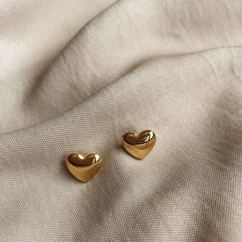 Titanium Steel Gold Love Heart Female Niche High Sense Peach Stud Earrings