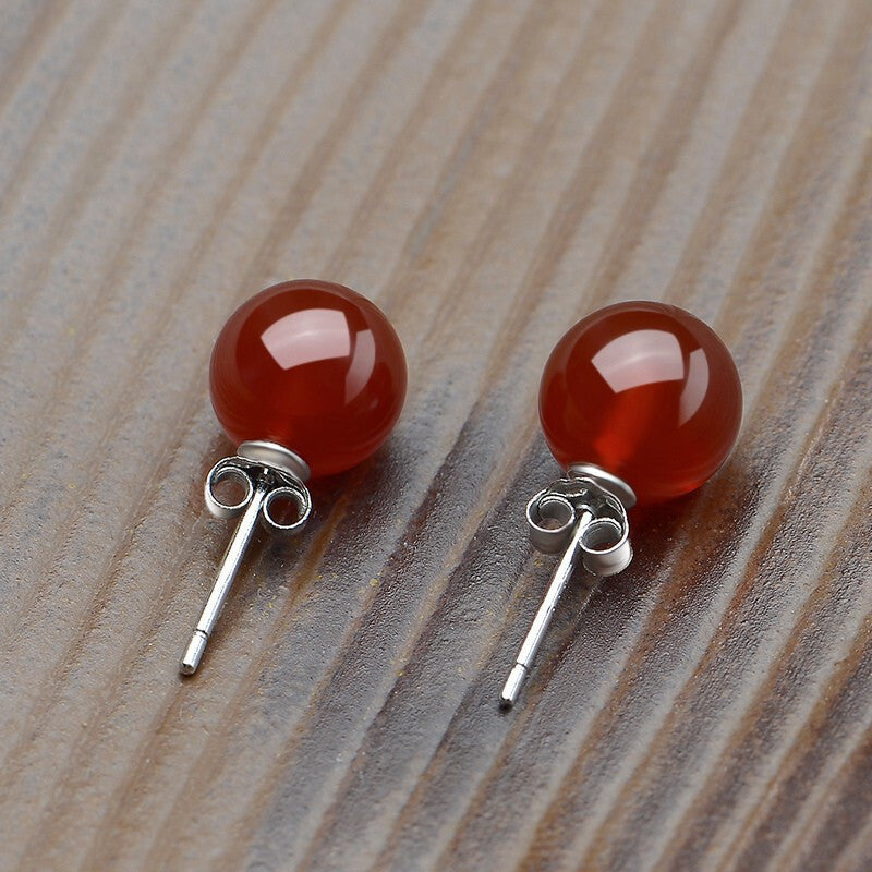 Women's Sier Plated Red Agate Gemstone Crystal Jewelry Earrings