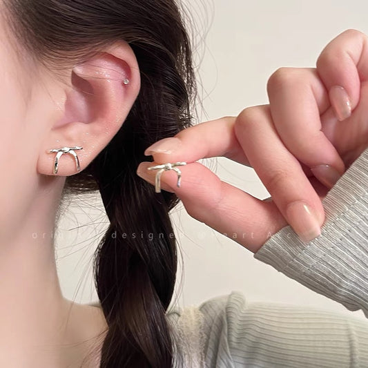 Women's Ballet Style Sier Bow Fashion Cold Earrings