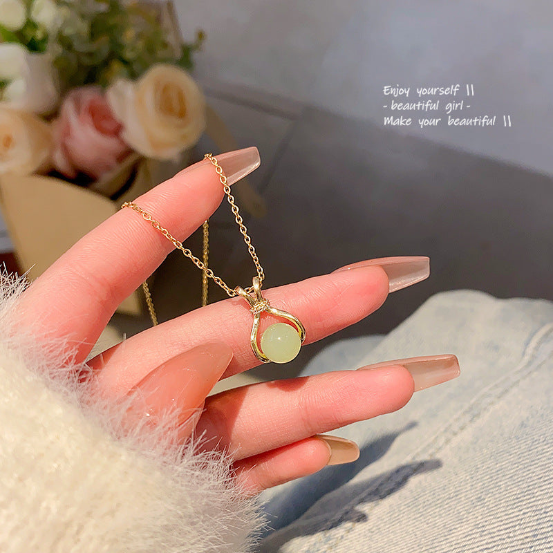 Imitation Jade Lucky Bag Female Light Luxury Minority Graceful Titanium Necklace