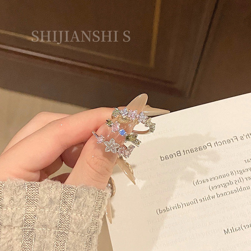 Pomegranate Dyed Fingertip Antique Gorgeous Feeling Broken Color Zirconium Female Ring