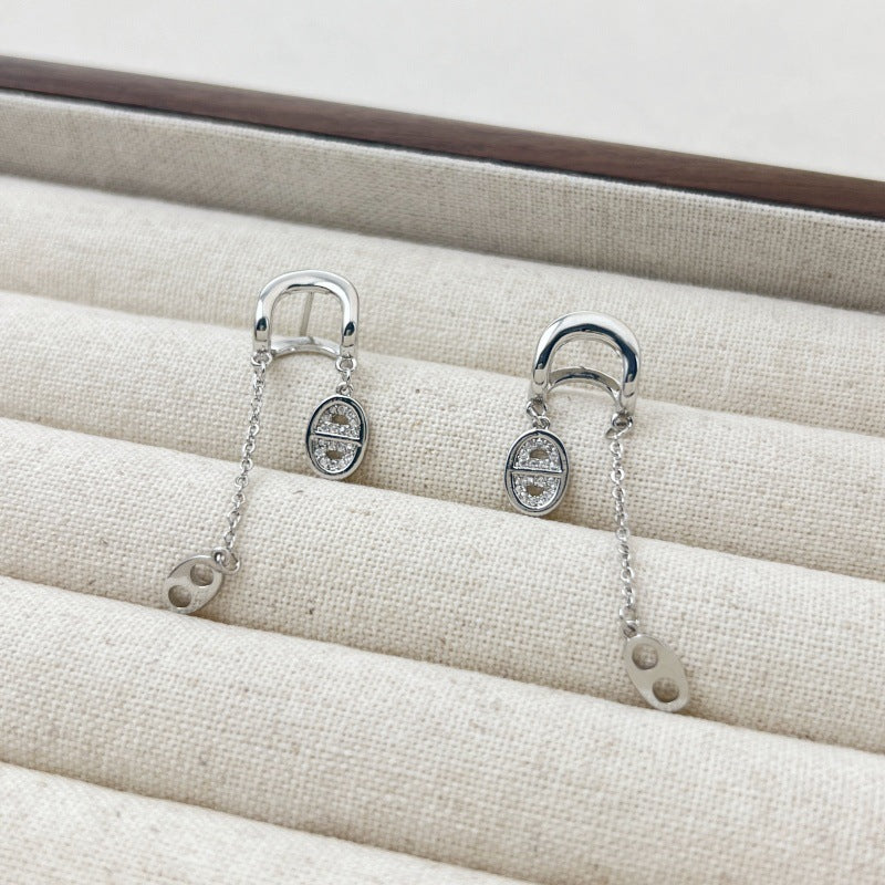 Light Luxury Double Full Diamond Niche Geometric Gold Sier Two-color Stud Earrings