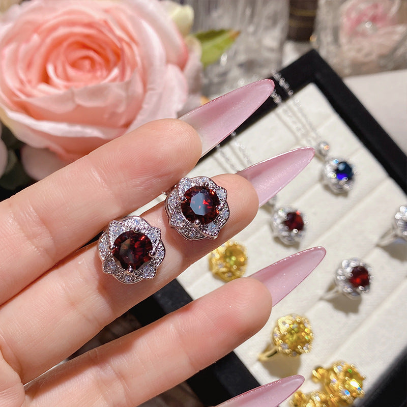 Women's Gold-plated Full Diamond Fashion Luxury Elegant Colored Gems Jewelry Set