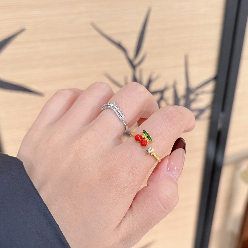 Sweet Colorful Drip Cherry Female Personalized Hip Hop Ring