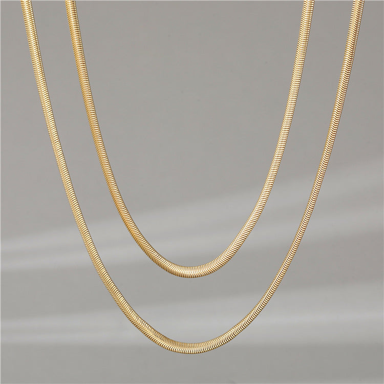 Women's Sense Color Retention Electroplating Double Layer Snake Bones Chain Cuban Necklaces
