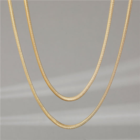 Women's Sense Color Retention Electroplating Double Layer Snake Bones Chain Cuban Necklaces