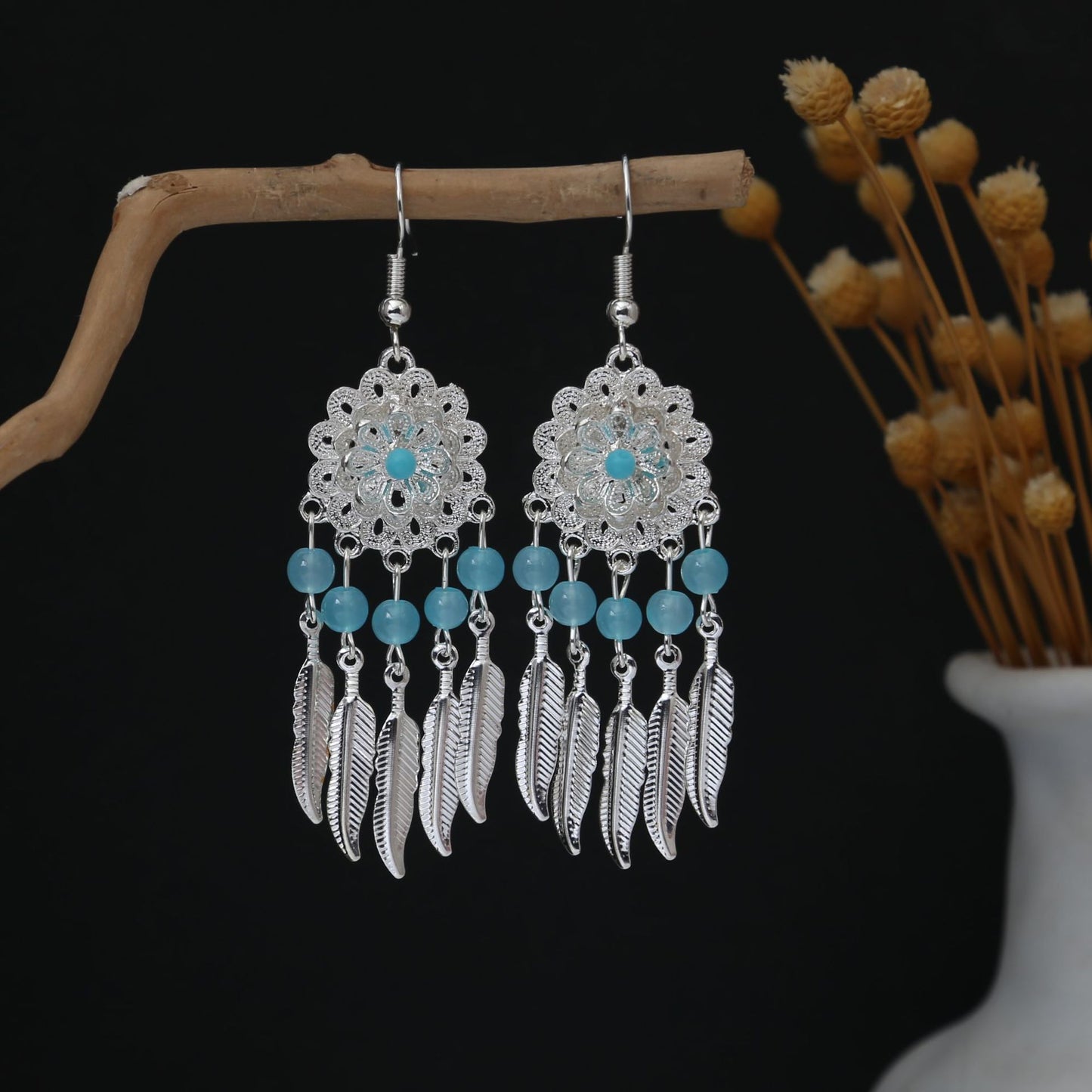 Personalized Ethnic Style Miao Sier Geometric Colorful Rings