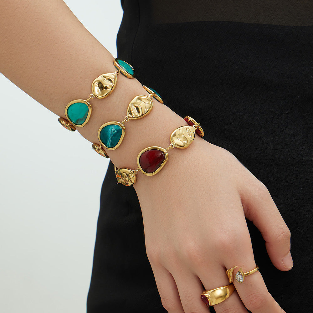 Stainless Steel Water Drop Resin Gold Plated Light Bracelets