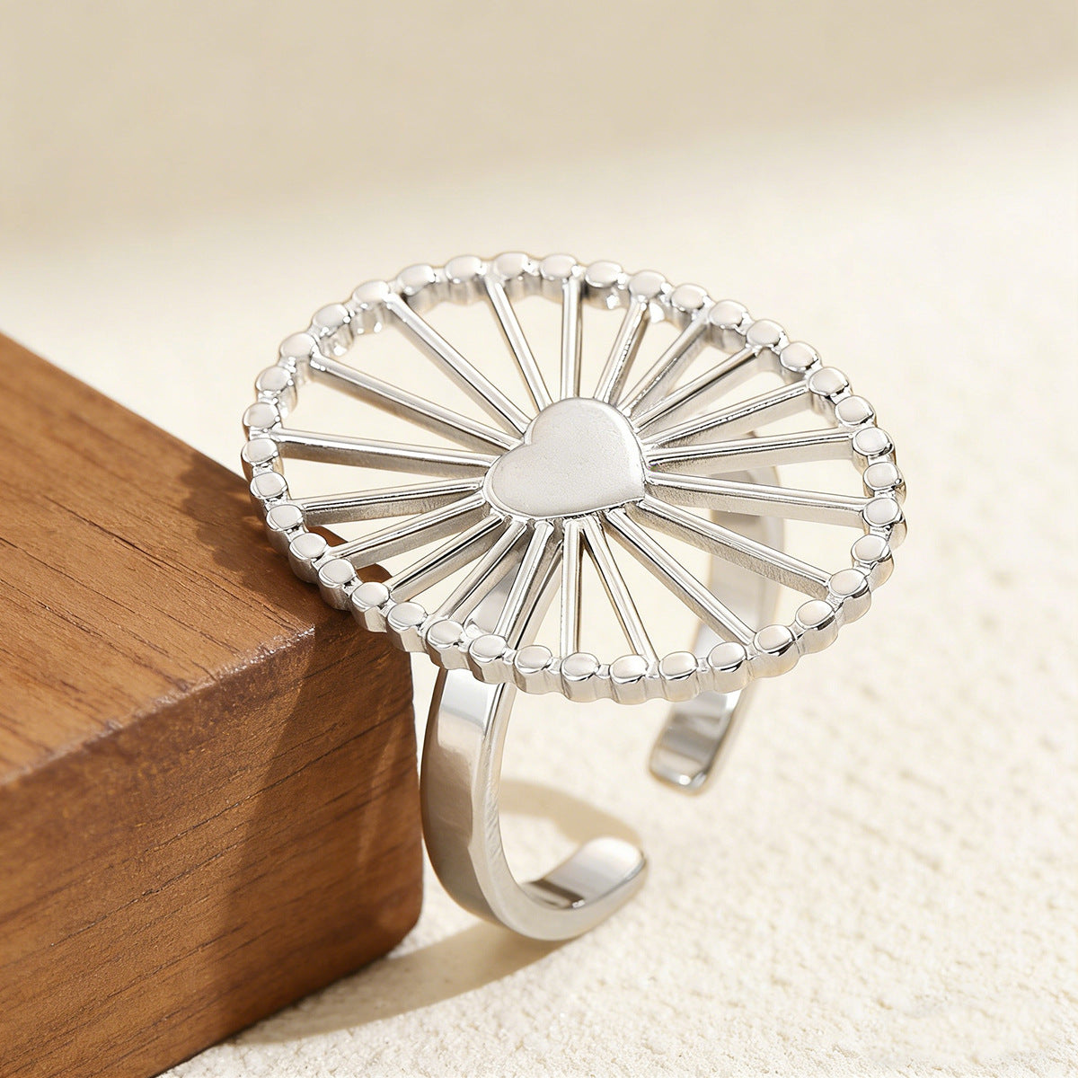 Radiation Pattern Titanium Steel Hollowed Heart Ring