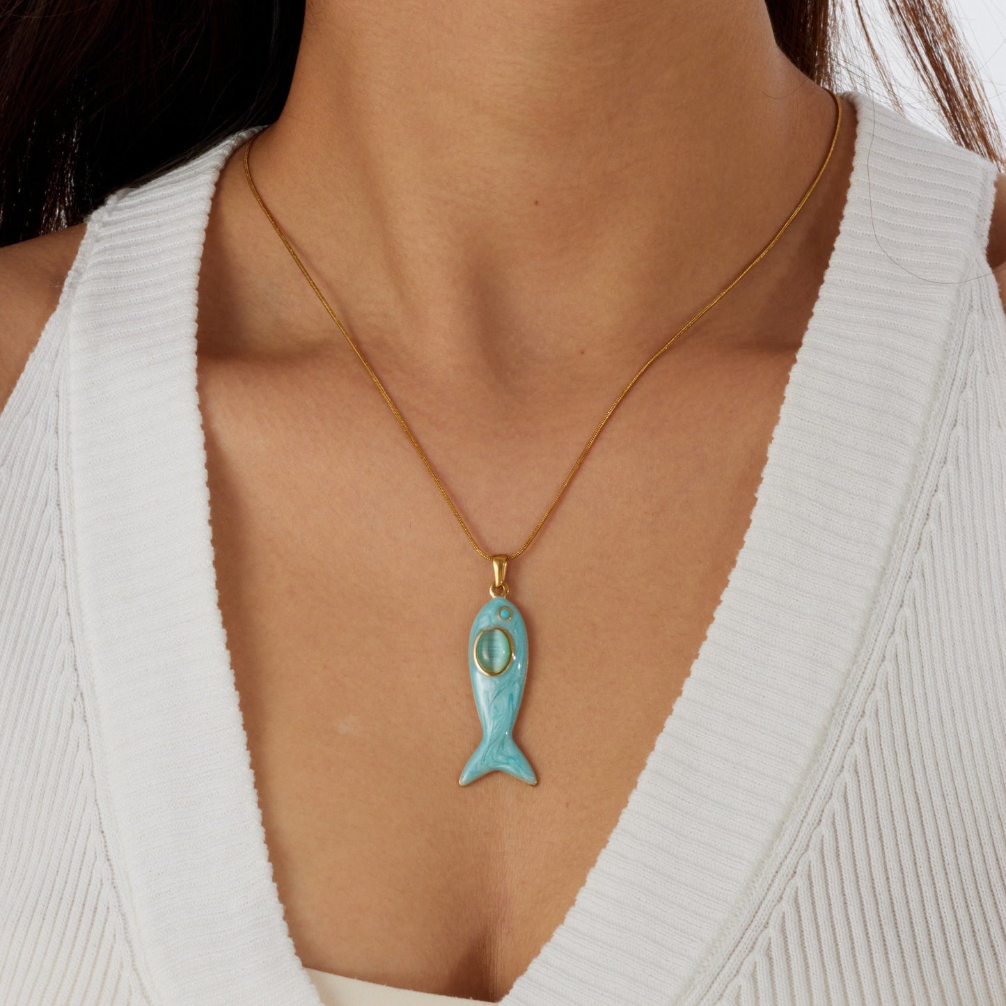 Simple Personalized Oil Dripping Fish Stainless Steel Necklace