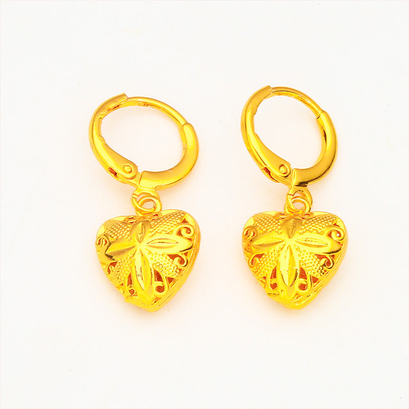 Women's Vietnam Placer Gold Love Heart Small Earrings