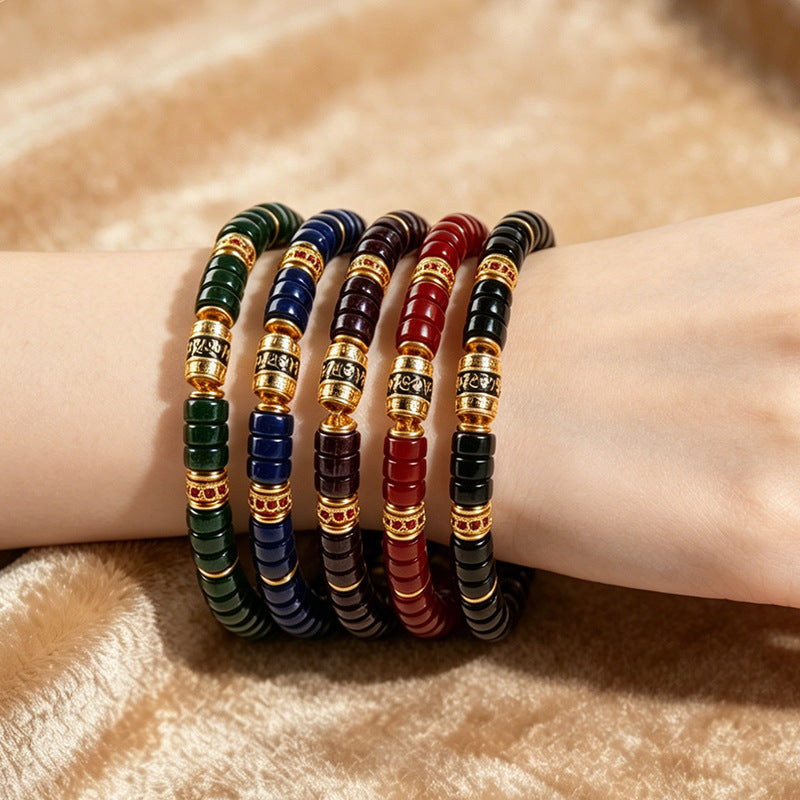 Women's & Men's Colored Glaze Tablet Spacer Prayer Tube Bracelet