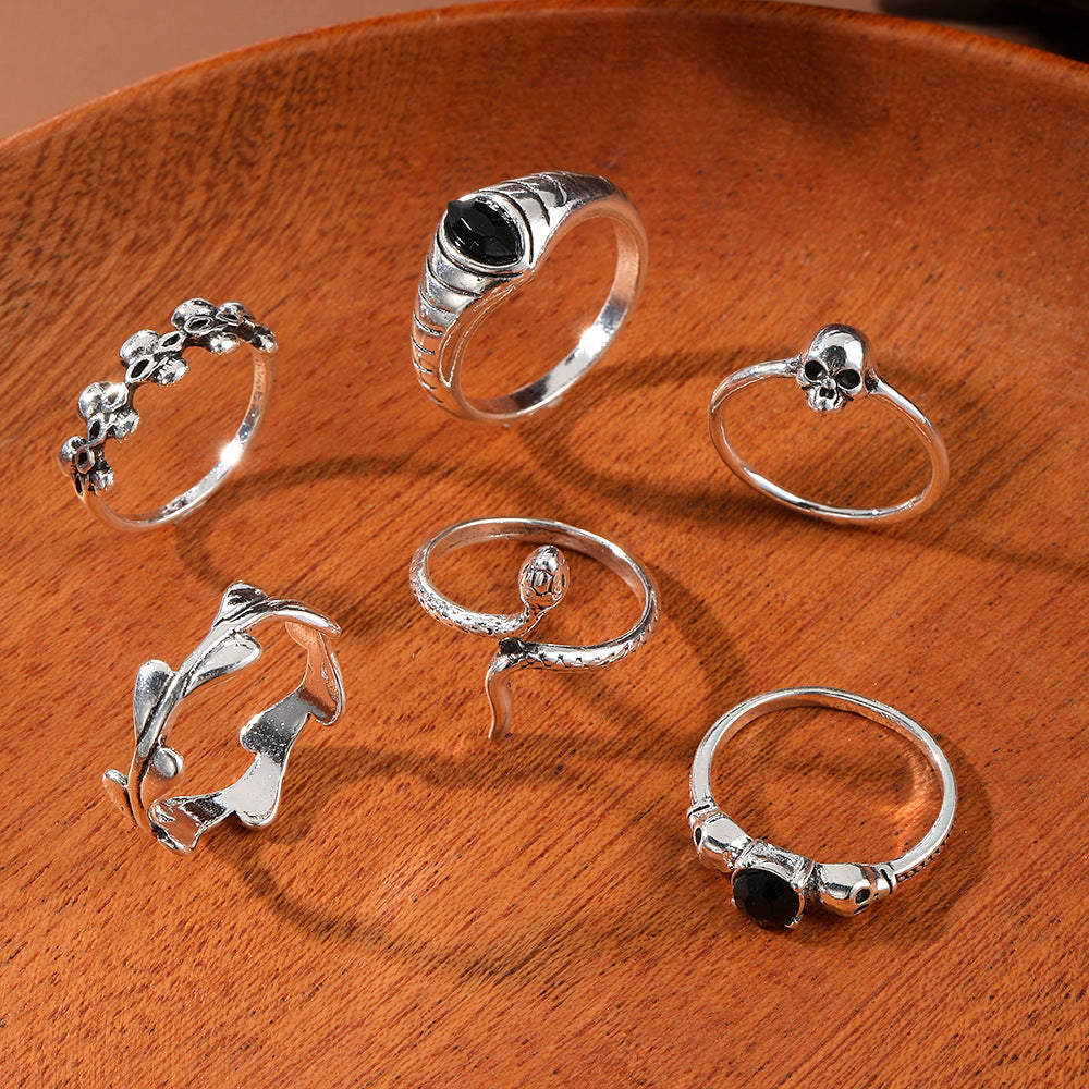 Skull Simulated Snakes Geometric Cross Fashion Retro Style Personality Ring