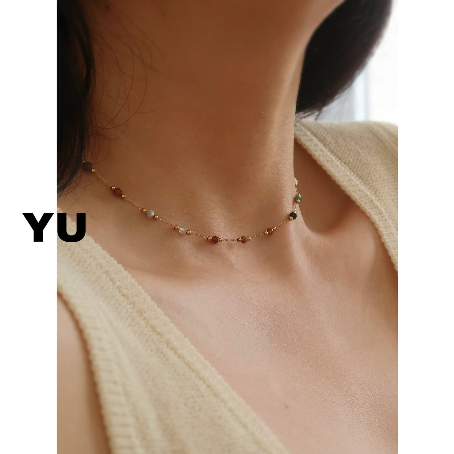 Stone Crystal Gem Titanium Steel Chain Necklaces