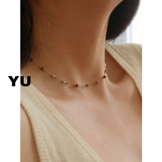 Stone Crystal Gem Titanium Steel Chain Necklaces