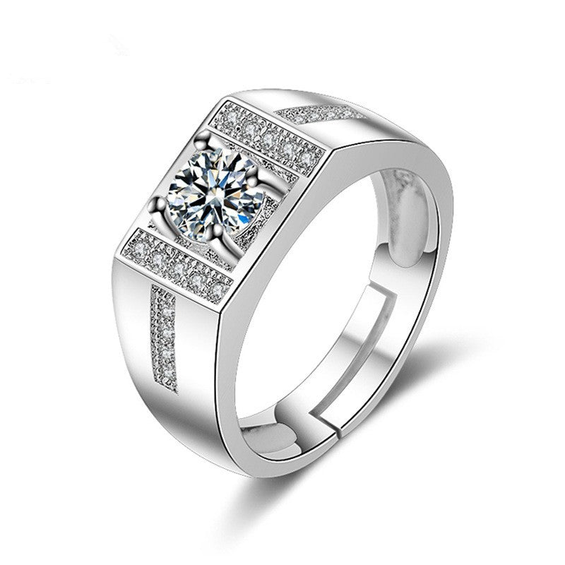 Men's Diamond Single Simulation Karat Wedding Classic Temperament Ring