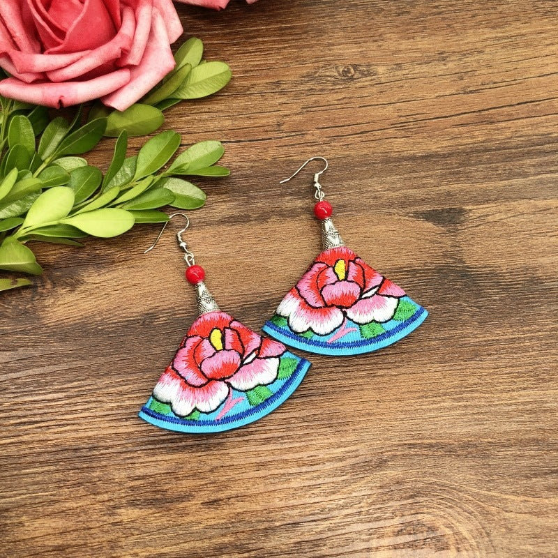 Fabric Yunnan Simple Flower Tassel Female Earrings