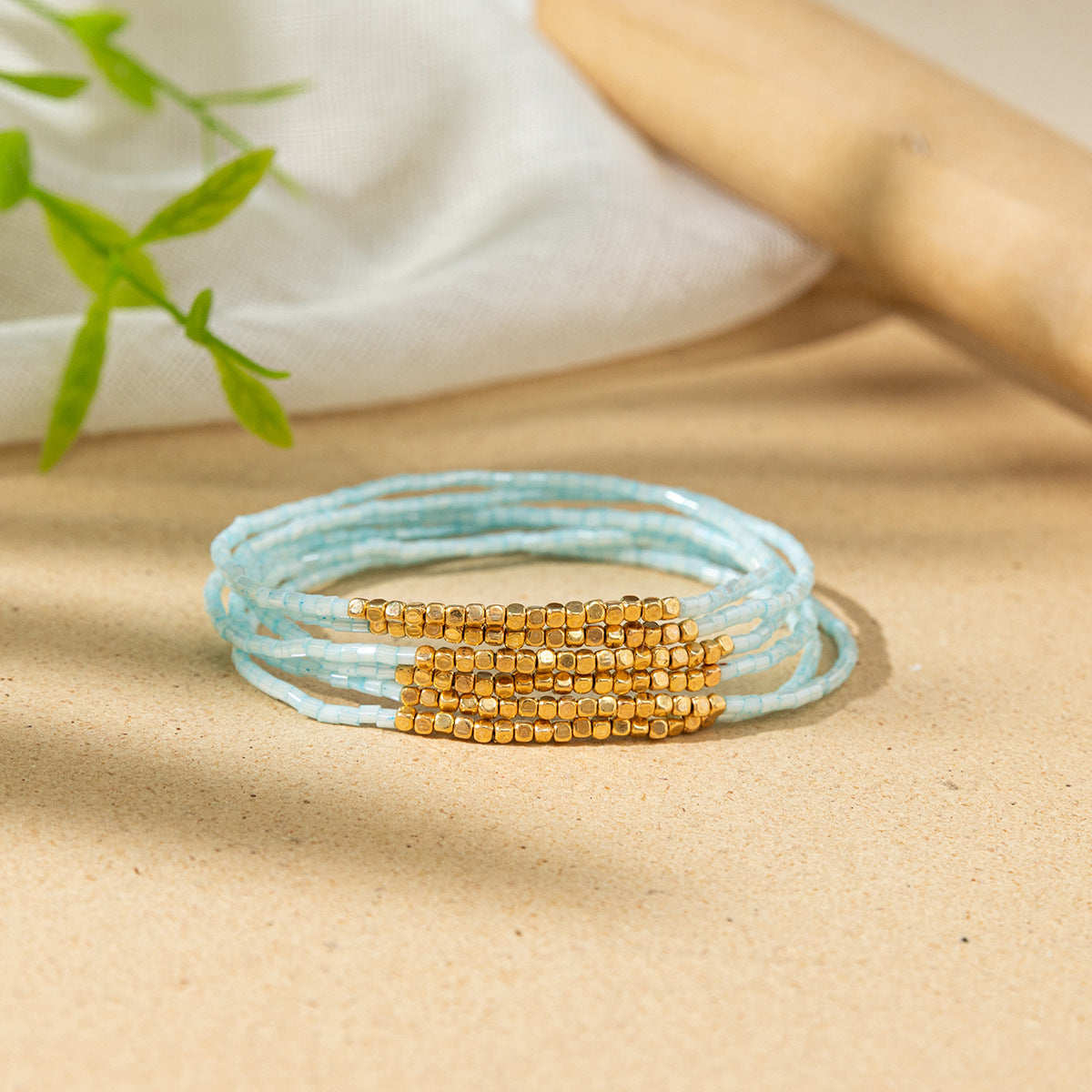 Women's Bohemian Vacation Style Twin Design Sense Glass Beads Stretch Bracelet