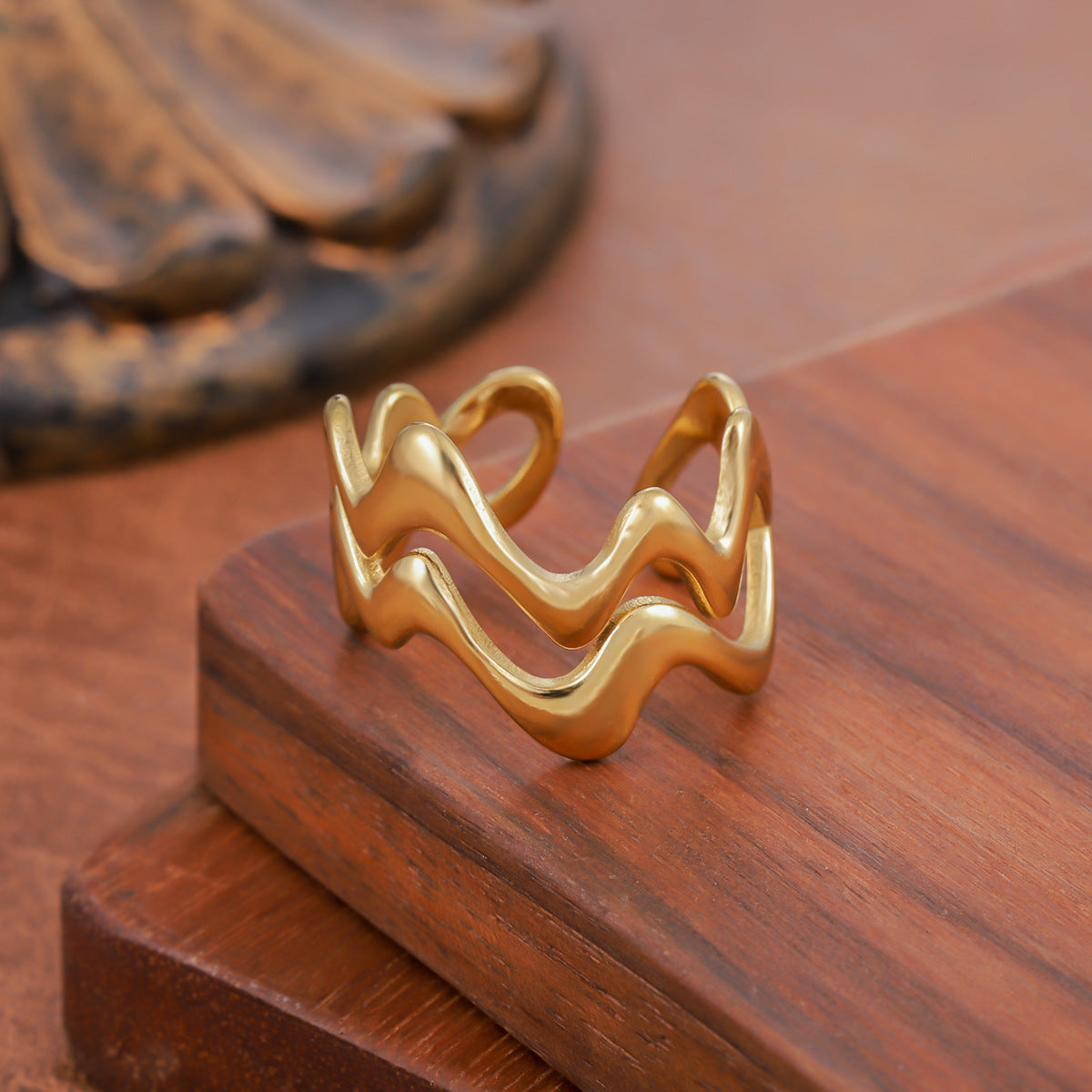 Wind Irregular Wave Line Open Stainless Steel Female Oil Ring