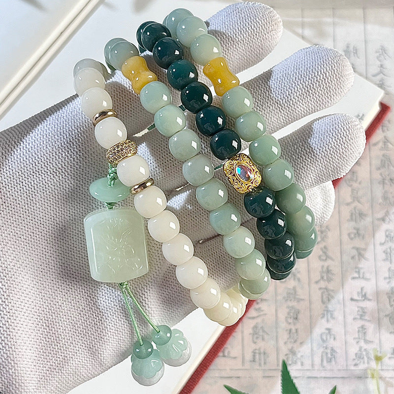 Natural Green Gradient Bodhi Small Wine Barrel Seed Buddha Beads Bracelet