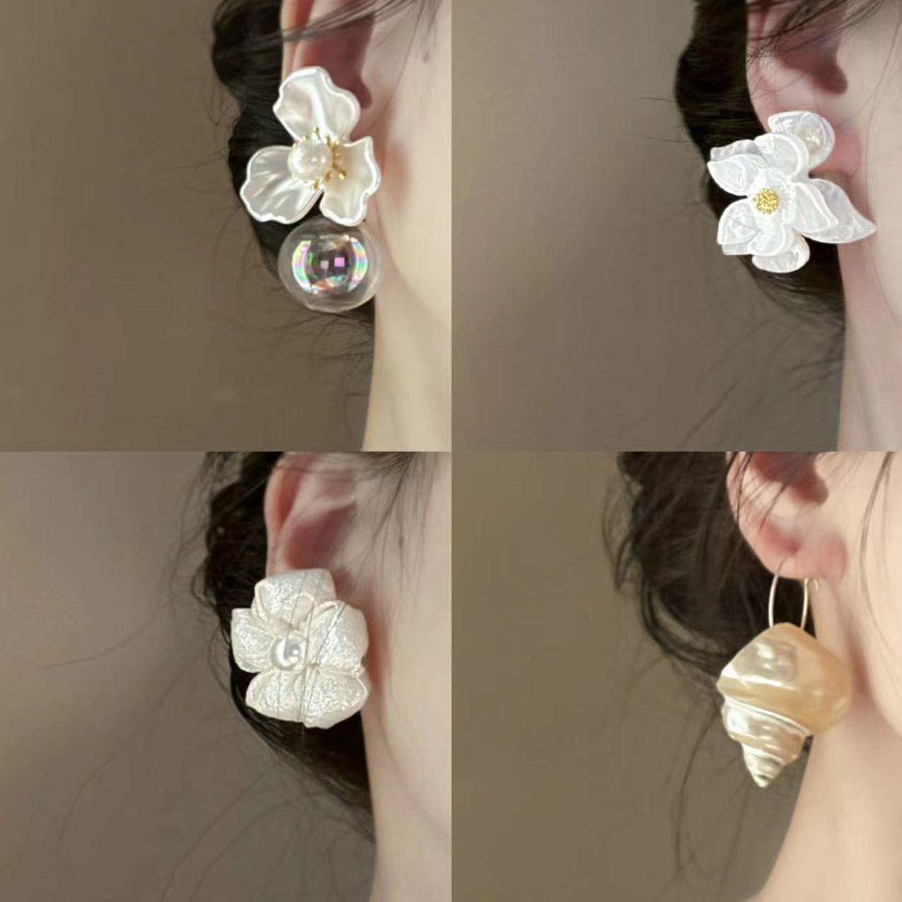 Women's Flowers Heart Pearl Minority Fashion Artistic Earrings