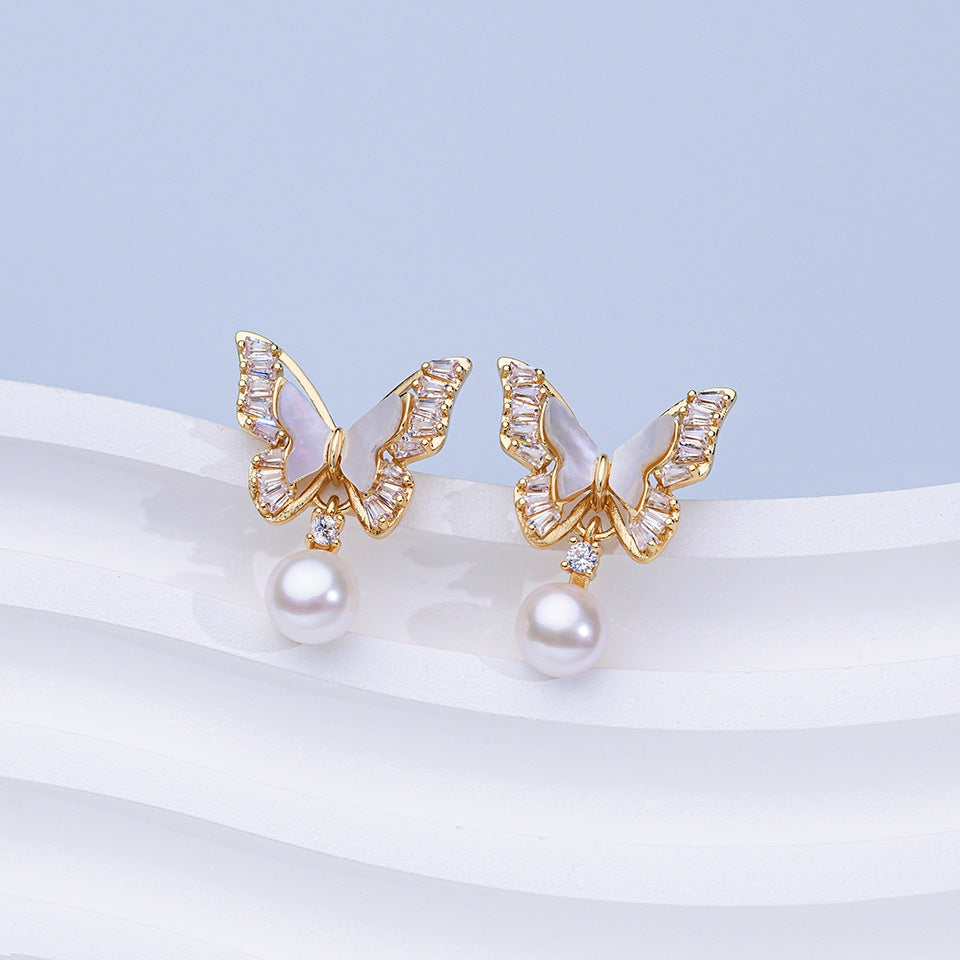 Freshwater Pearl Ear Sier Needle Light Luxury High-grade Fritillary Earrings