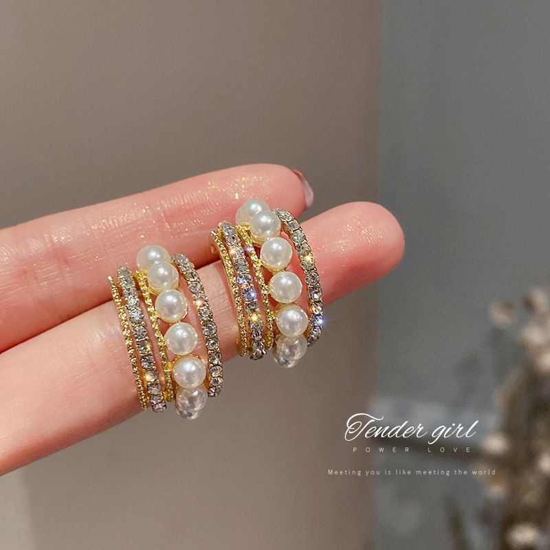 Fashion High-grade Zircon Pearl French Minority Retro Earrings