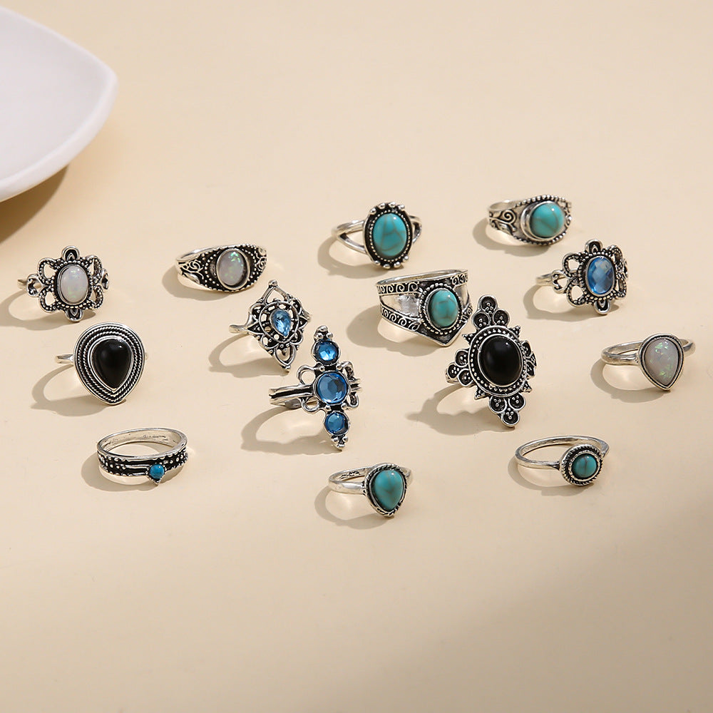 Eye Ethnic Style Turquoise Diamond Blue Black Gemstone Rings