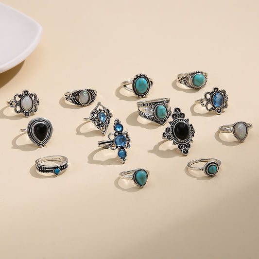 Eye Ethnic Style Turquoise Diamond Blue Black Gemstone Rings