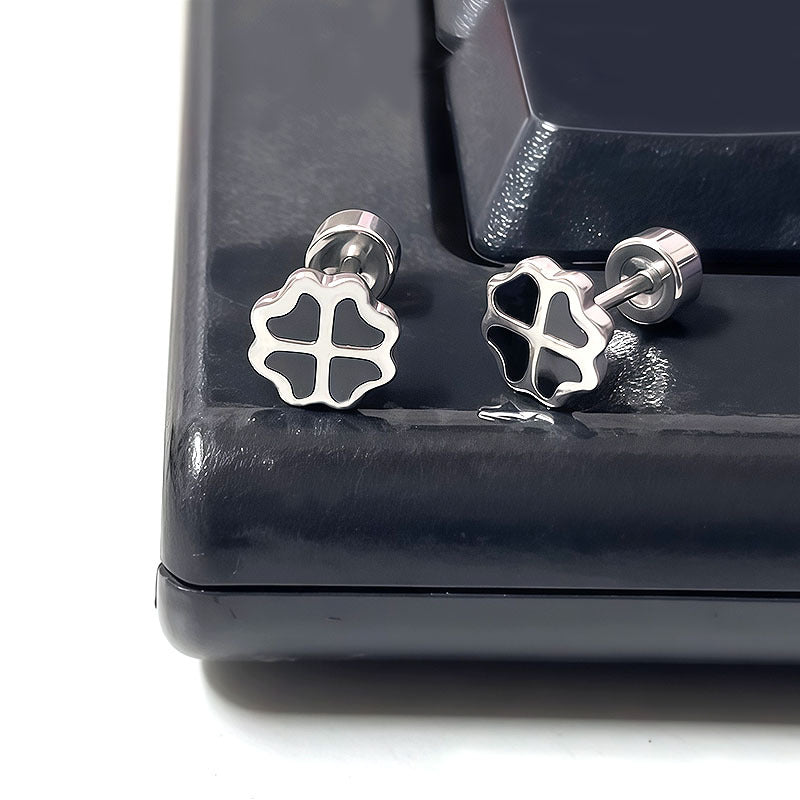 Titanium Steel Ear Simple Compact Four-leaf Clover Peach Heart Five-star Stud Earrings