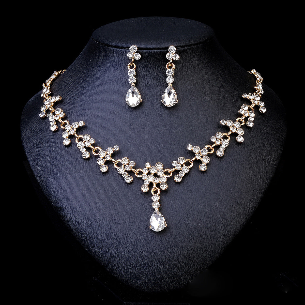 Women's Bridal Wedding Two-piece Dress Rhinestone Pearl Jewelry Set