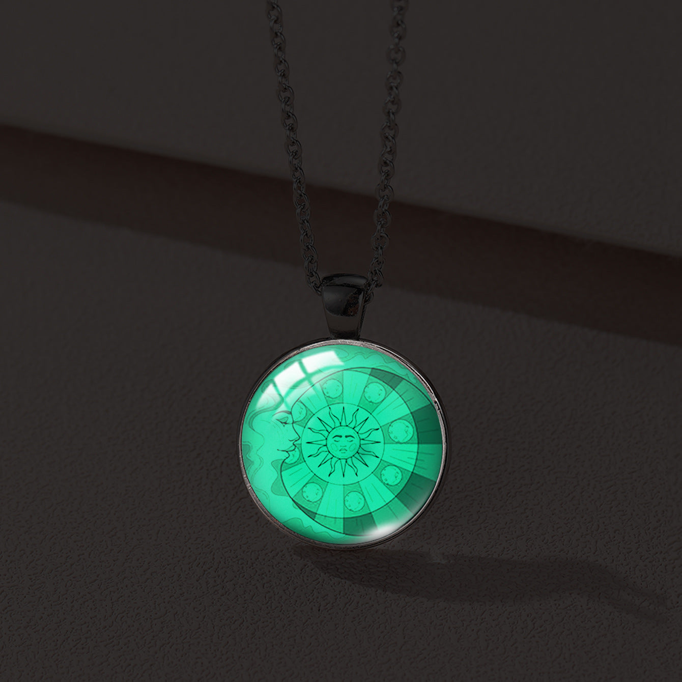 Sun Moon Lovers Couple Star Luminous Time Stone Valentine's Necklace