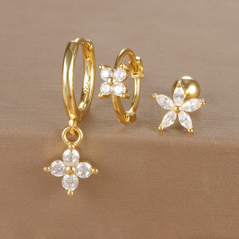 Women's Ear Micro Inlaid Zircon Flower Suit Light Rings