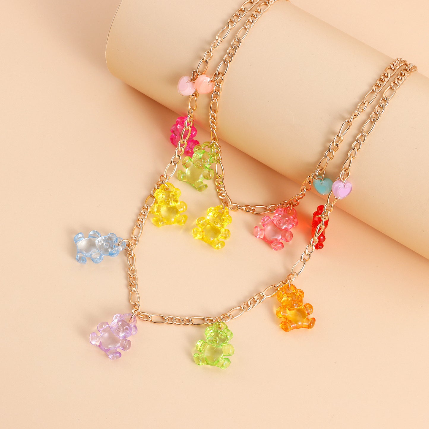 Women's Trendy Colorful Transparent Bear Love For Niche Necklace